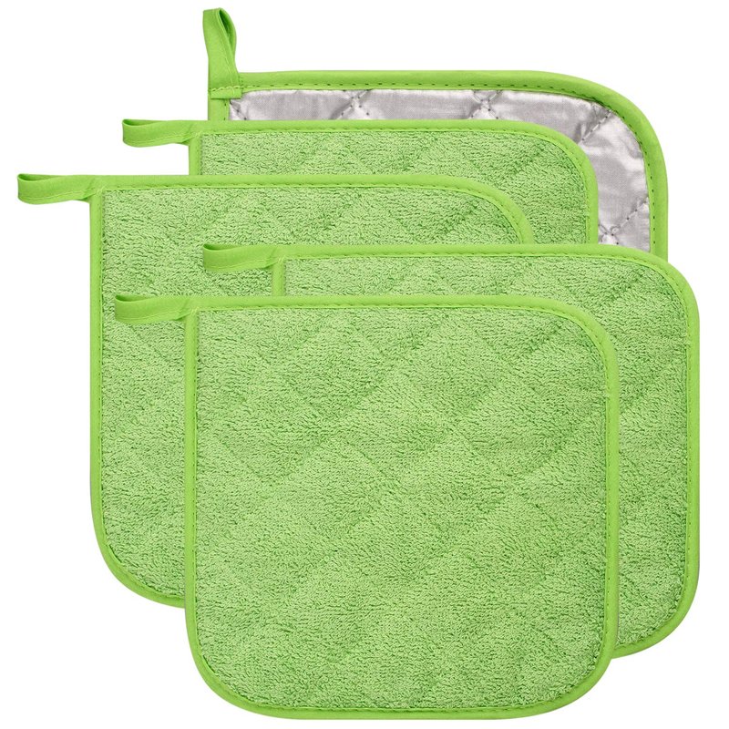 100% Cotton Kitchen Everyday Basic Terry Pot Holder Heat Resistant Coaster Potholder for Cooking and Baking Set of 5 Navy Blue