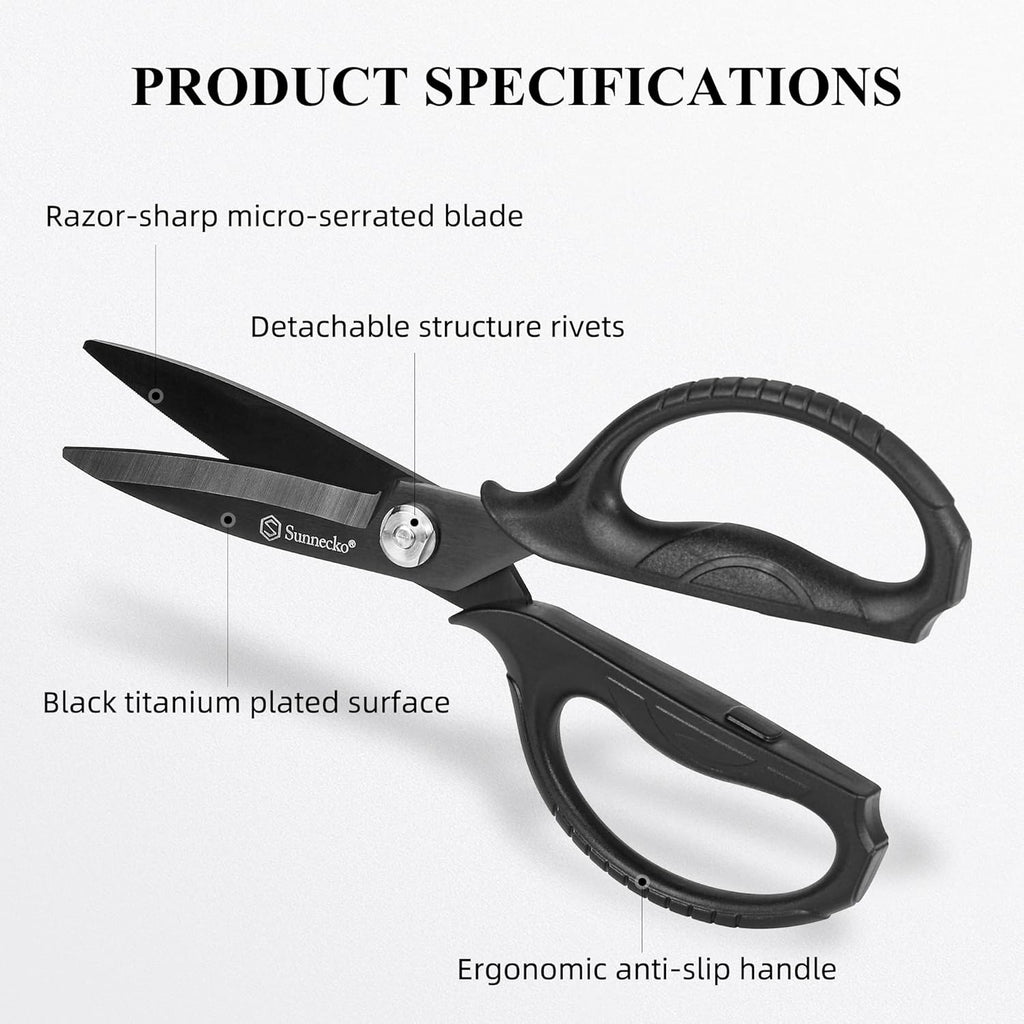 Sunnecko Heavy Duty Kitchen Scissors - Titanium Coated, Micro Serrated Blades, Detachable Design