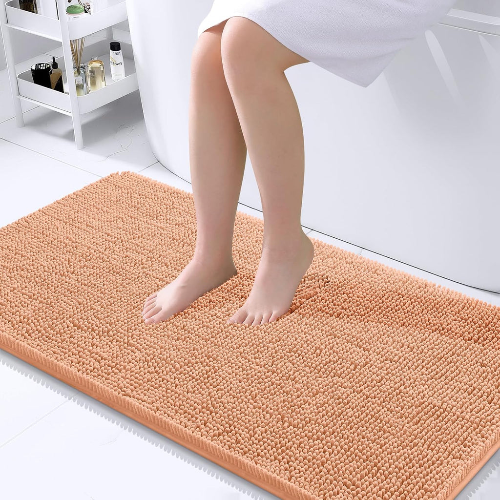 OLANLY Bathroom Runner Rugs - Extra Soft Chenille Bath Mats | Quick Dry & Machine Washable, 44x24, Peach