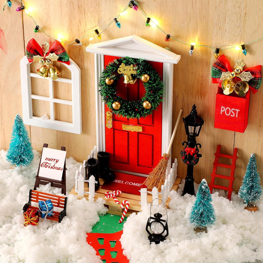 Syhood 29 Pcs Christmas Fairy Door Kit - Enchanted Miniature Outdoor Decor for Holiday Magic