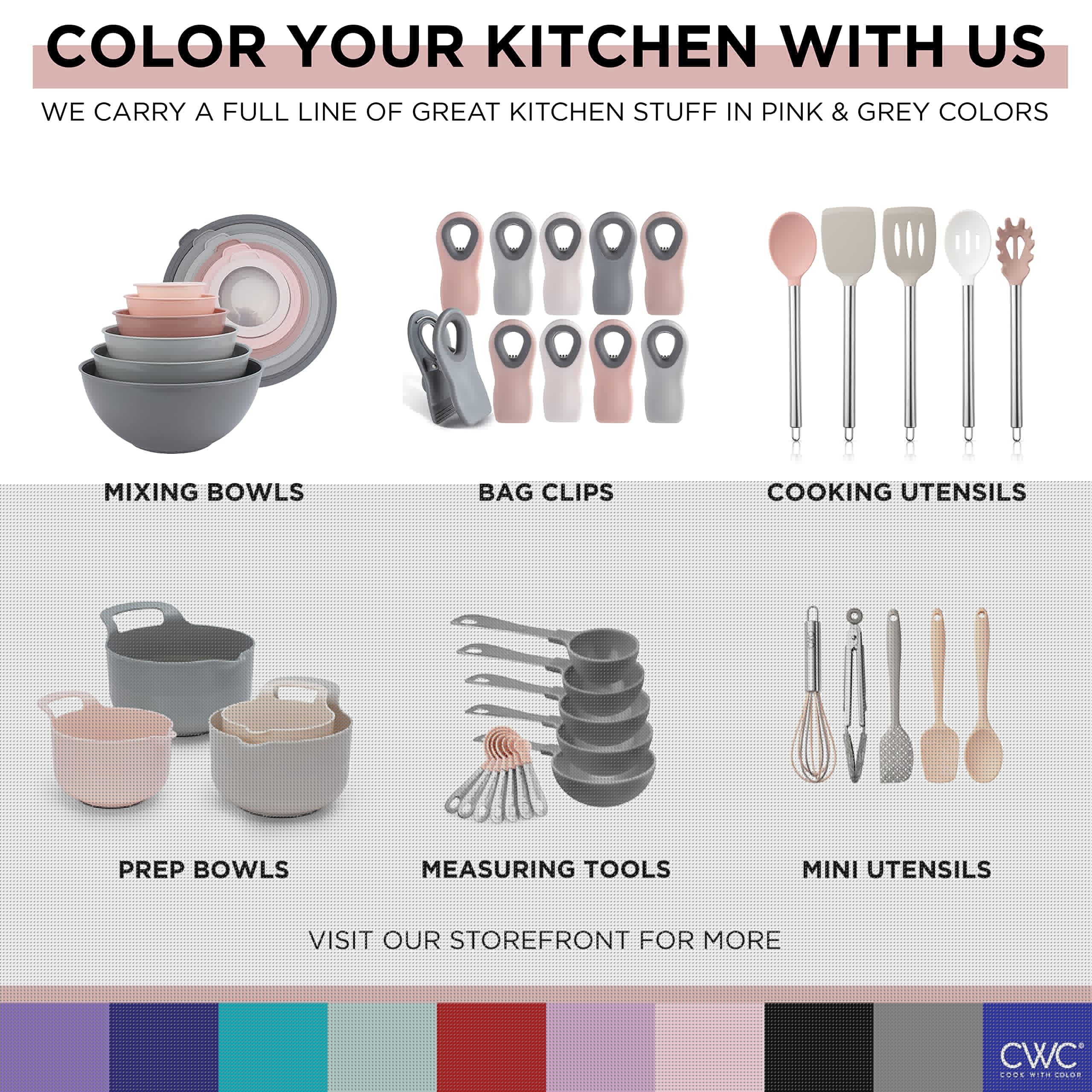 COOK WITH COLOR Bag Clips - Heavy Duty Chip Clip and Refrigerator Magnet Clips for Food Storage with Air Tight Seal Grip, Pink and Grey, Pack of 8