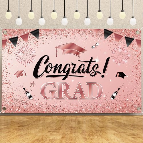 Ecomore Graduation Decoration Class of 2025, 245PCS Grad Party Decor Supplies & Disposable Dinnerware(Serve 25) Paper Plate Cup Napkin Cutlery Tablecloth Backdrop Balloon Garland Kit(Pink & Rose Gold)
