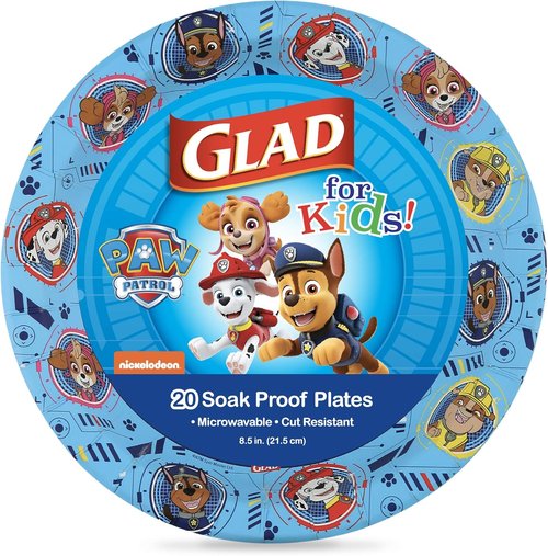 Glad for Kids Paw Patrol Paper Plates - Heavy Duty, Soak Proof, 8.5 Inch, Blue | 20 Count for Parties & Everyday Meals