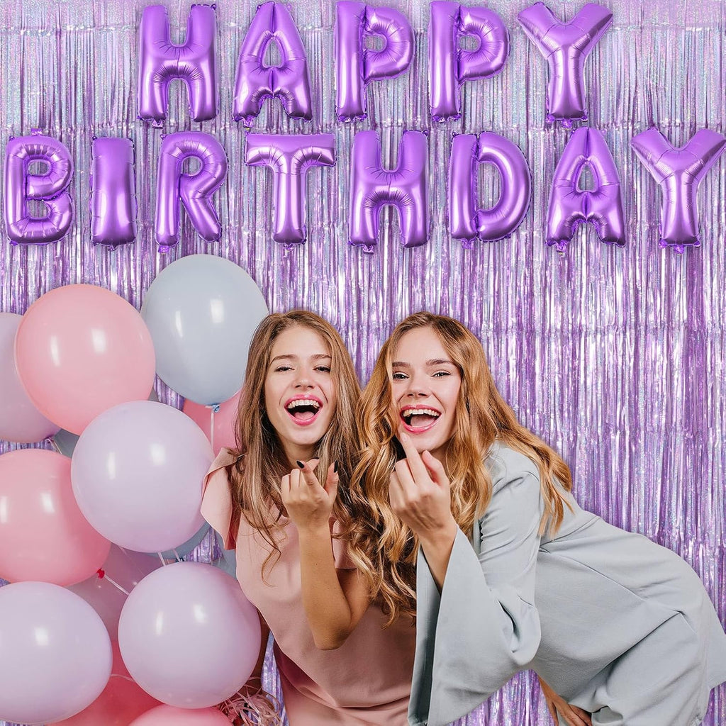 Skiennix Fringe Curtains - 2 Pack Foil Backdrops for Birthday, Wedding, and Graduation Decor - Light Purple