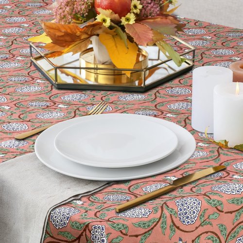 Newtay 60'' x 90'' Cotton Tablecloth Handmade Cotton Floral Tablecloth Washable Print Rectangle Table Cover with Dust Proof Wrinkle Resistant for Kitchen Dining Party Buffet (Pink,Dark Salmon)