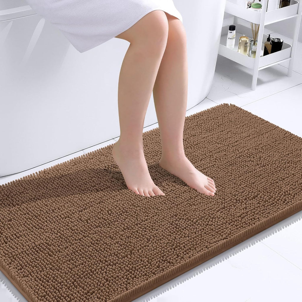 OLANLY Large Bathroom Rugs - Extra Soft Chenille Bath Mats | Quick Dry, Machine Washable, Mocha 40x24
