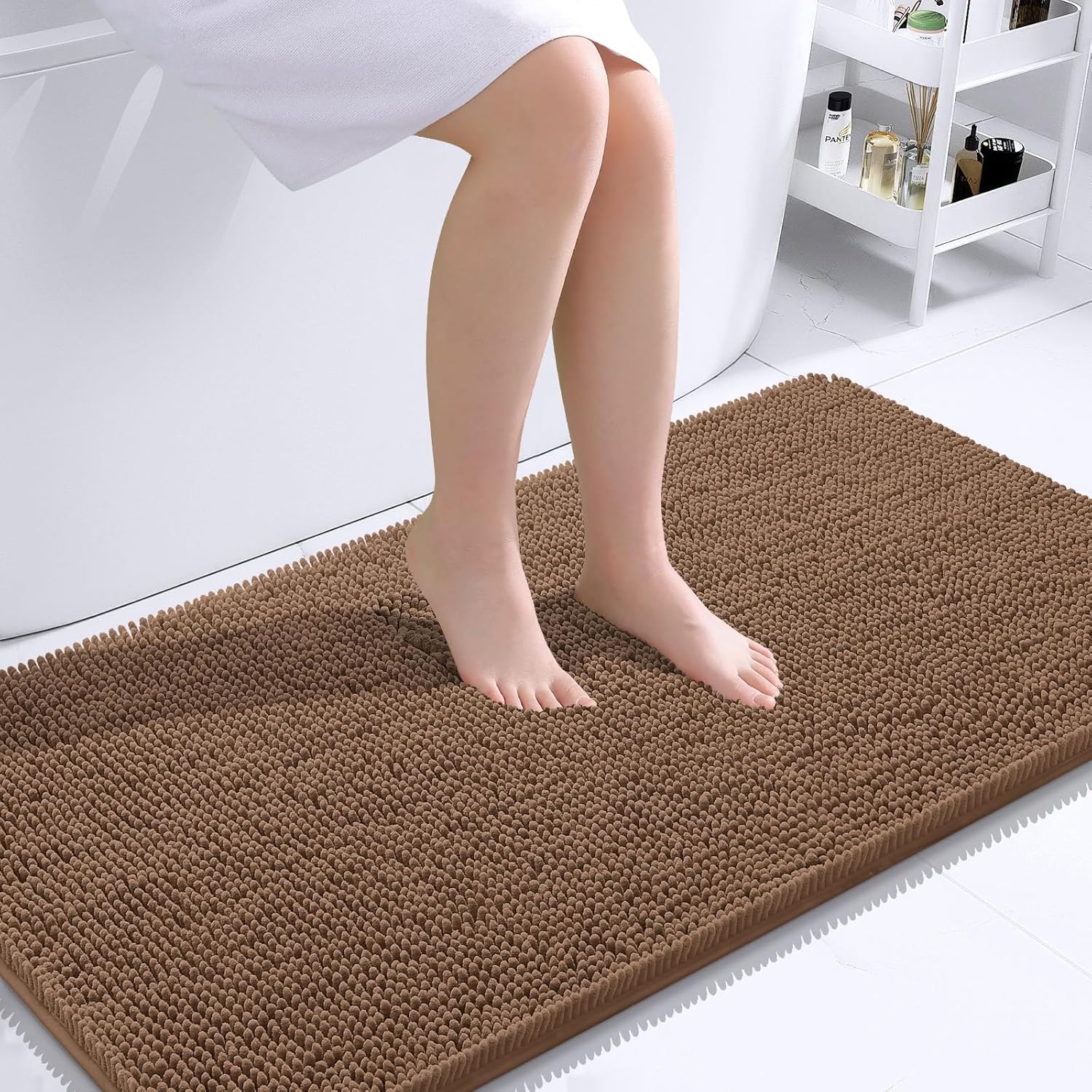 OLANLY Large Bathroom Rugs - Extra Soft Chenille Bath Mats | Quick Dry, Machine Washable, Mocha 40x24