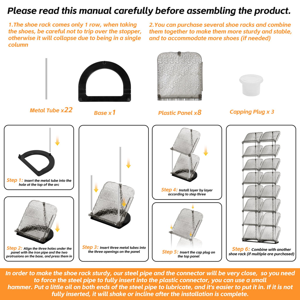 SMILHELTD Vertical Shoe Rack 8 Tiers Narrow Clear Sneaker Storage Holder Luxurious Slim Tall Organizer Space Saving Shelf for Entryway Garage 10.4" W x 64.5" H x 9.8" D (Transparent Black)