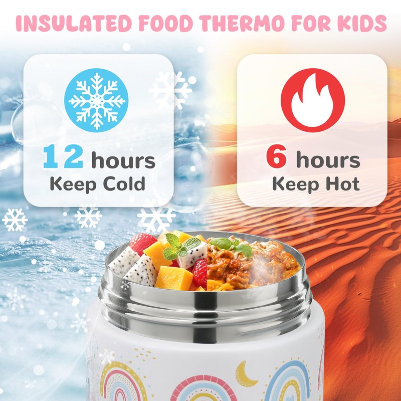 Zenvory 10oz Soup Thermo for Hot Food Kids Insulated Food Jar Container with Spoon Width Mouth Stainless Steel Leak Proof Thermo Lunch Box for School Travel