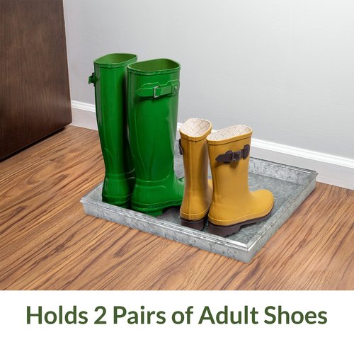 Good Directions Small Boot Tray, Classic Multi-Purpose All Weather Decorative Boot Tray, Shoes, Plants, Garage, Patio Door, Pet Bowls, 20 inch Entry Indoor Shoe Tray for Apartment, Grey Steel