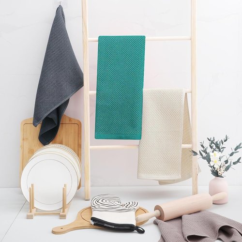Homaxy 100% Cotton Waffle Weave Dish Towels - Ultra Soft & Absorbent | Quick Drying, 13 x 28 Inches, 12-Pack, Teal