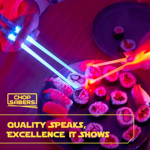 Lightsaber Chopsticks Light Up - LED Glowing Light Saber Chop Sticks - Reusable Sushi Lightup Sabers Chopstick Set Of 4 Pairs - 8 Changing Color Modes