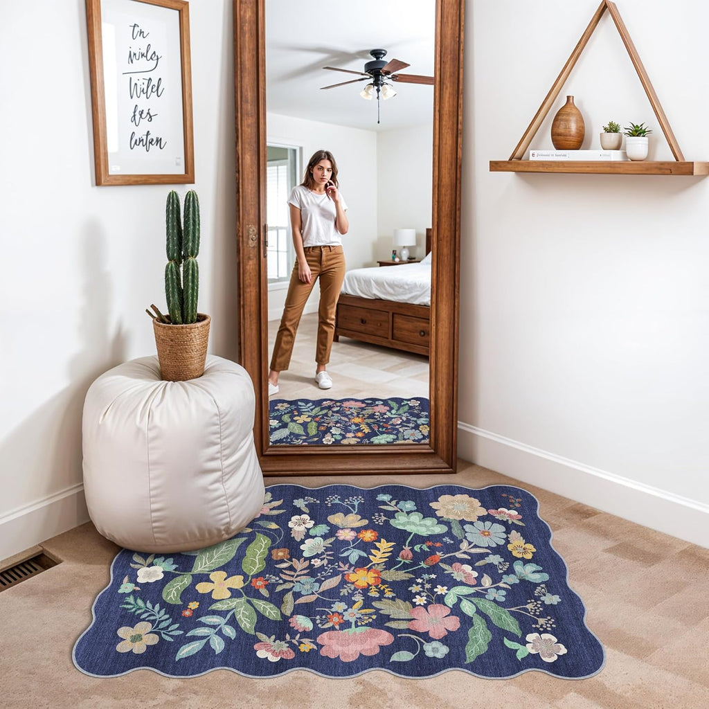 Skiennix Washable Area Rug - Easy-Clean Non-Slip Carpet for Entryway | Durable Low Pile (2x3, Purple)