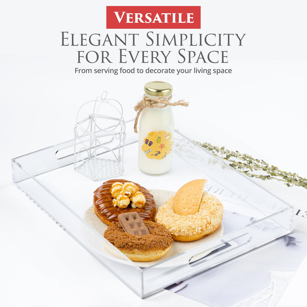 Acrylic Tray 20x16 with Cut Handles - Spill Proof Decorative Tray is an Ideal Countertop Organizer for Living Rooms, Ottoman Coffee Tables, Offices, Kitchens & Serving Guests