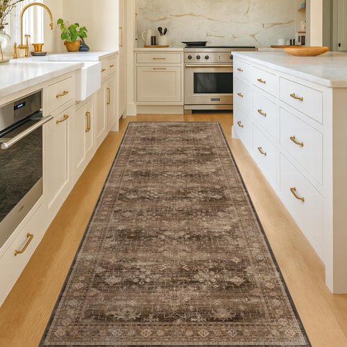 Hazo Haus Brown Boho Washable 3x12 Extra Long Hallway Runner Rug - Waterproof, Non-Slip, Stain & Fade Resistant
