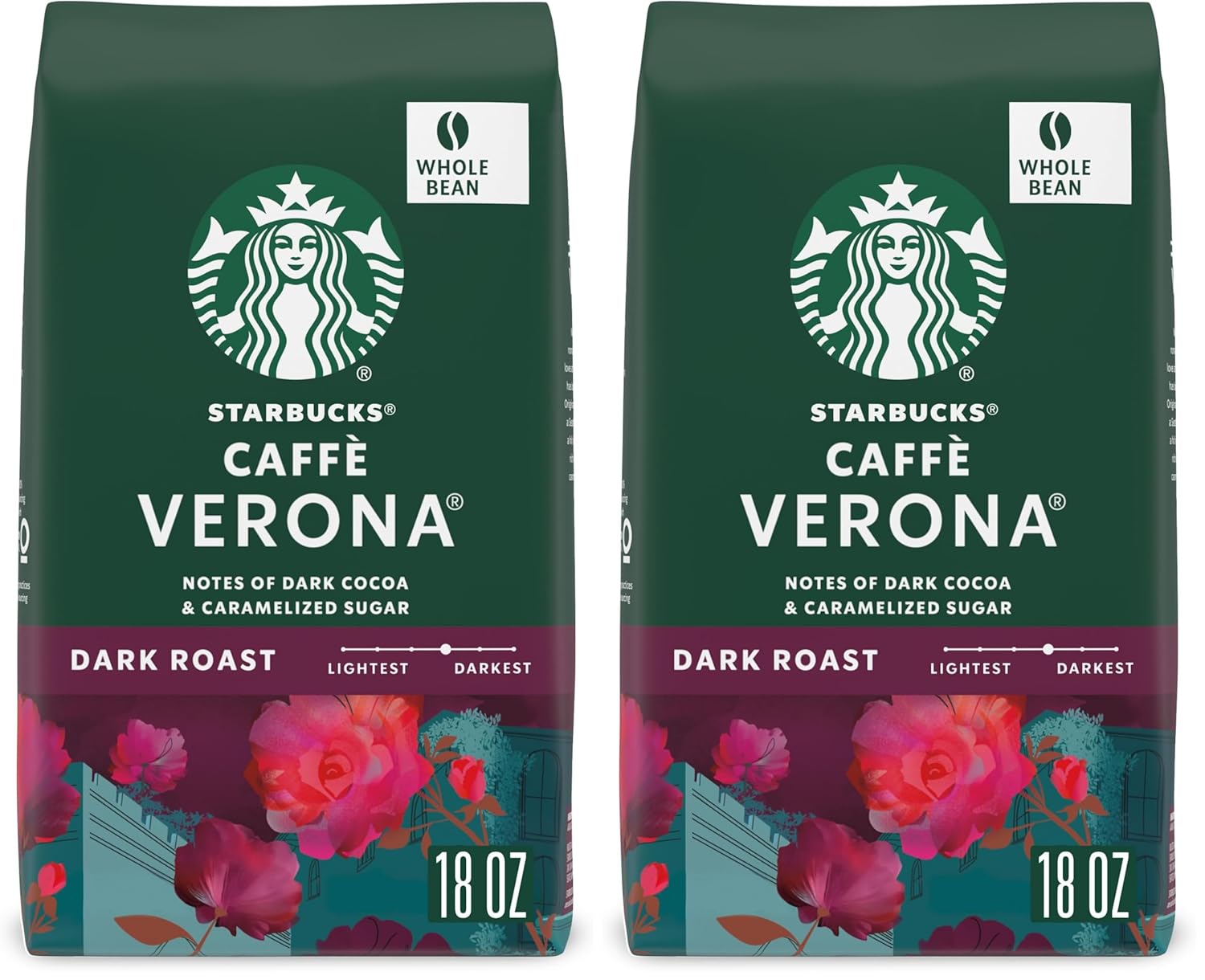 Starbucks Whole Bean Coffee - Caffè Verona Dark Roast, 100% Arabica, 18 oz Bag (Pack of 2)