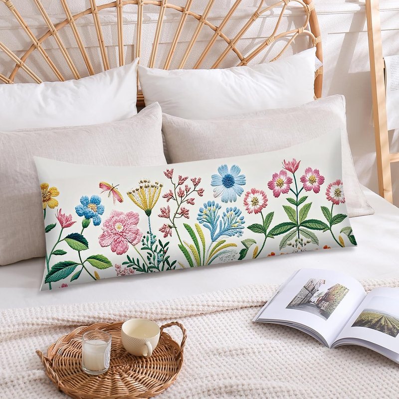 SHIYUE Ultra Soft Long Body Fall Pumpkin Pillow Case, Thanksgiving Printed Body Pillow Cases with Hidden Zipper Cover, 20x54 inches, Home Decorative(Flowers)