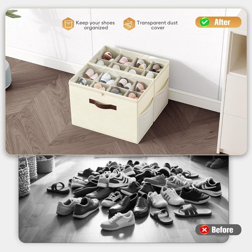 Budding Joy 90L Large Storage Bags - 6 Pack Foldable Closet Organizers & 2 Pack Clear Shoe Storage