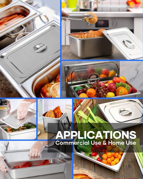 WantJoin Steam Table Hotel Pan Lid Cover with Handle 1/1 Full Size 6 Pack, Stainless Steel Metal Tray Sets Food Storage Container, Restaurant Chafing Chafer Dishes Commercial Buffet Catering Supplies