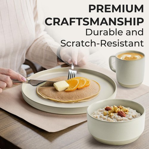 MIAMIO – Plates Set for 4 / Dinnerware Sets for 4 People, Beige Matte Stoneware, Dishwasher, and Microwave Safe – Sierra Collection (Light, Big Plates (4x))