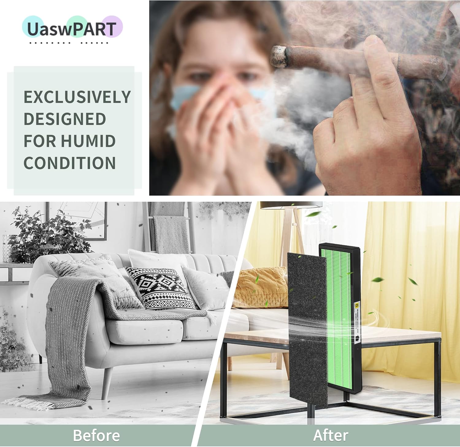Uaswpart AC4825 HEPA Filter - Compatible Replacement for AC4300, CDAP4500, & More | 4x H13 HEPA + 4x Pre-Filters
