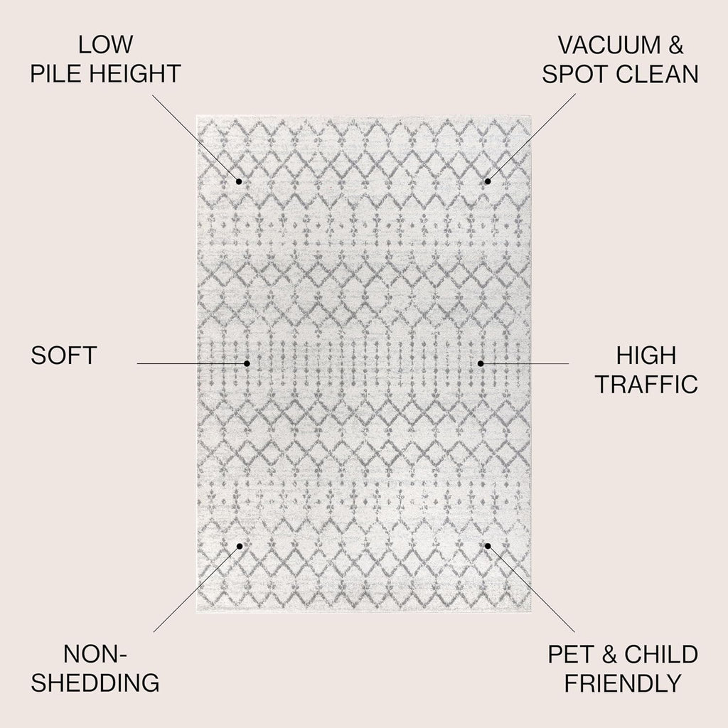 **JONATHAN Y Boho Vintage Diamond Area Rug - Cream/Gray 8x10 ft | Easy-Clean, Pet-Friendly Design for Any Room**