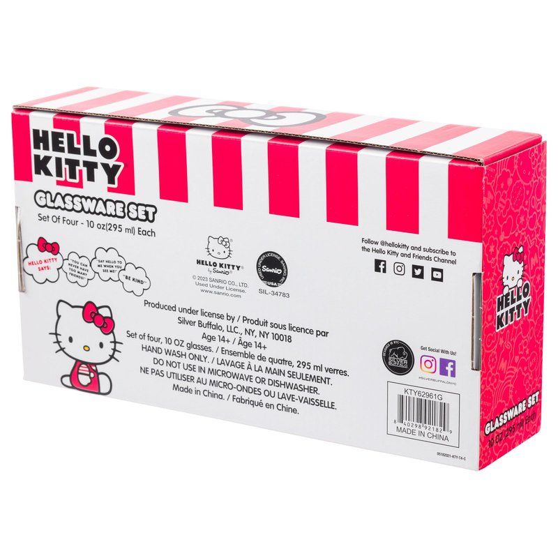 Silver Buffalo Sanrio Hello Kitty 4 Pack Glitter Tumbler Glass Set, 10 Ounces