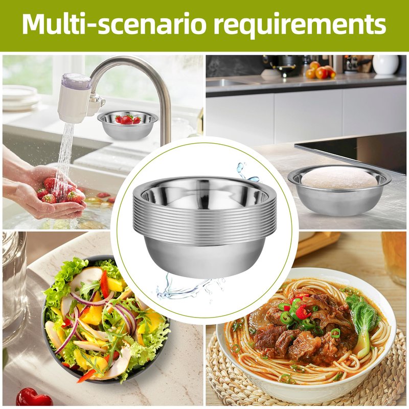 TREEHAC 20 Pcs 11.8 x 3.7 Inch Stainless Steel Mixing Bowls for Bulk Food Prep with Nesting Design for Hotel Restaurant and Home Kitchen Cooking in Silver