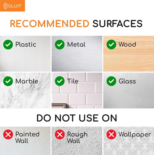 GLUIT Heavy Duty Adhesive Wall Hooks - No Drill, Waterproof, 22 lbs Capacity | 12 Pack for Home & Office