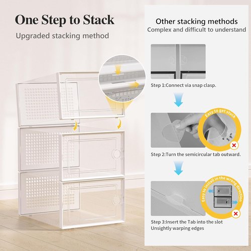 Kuject X-Large Shoe Storage Boxes - Clear Plastic Stackable 12 Pack for Sneakers & Toy Organization | White