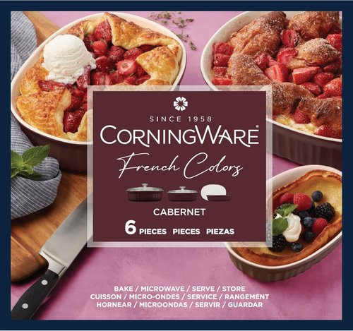 CorningWare Ceramic Bakeware Set - 6-Piece Chip & Crack Resistant Stoneware | Microwave & Oven Safe, French Cabernet