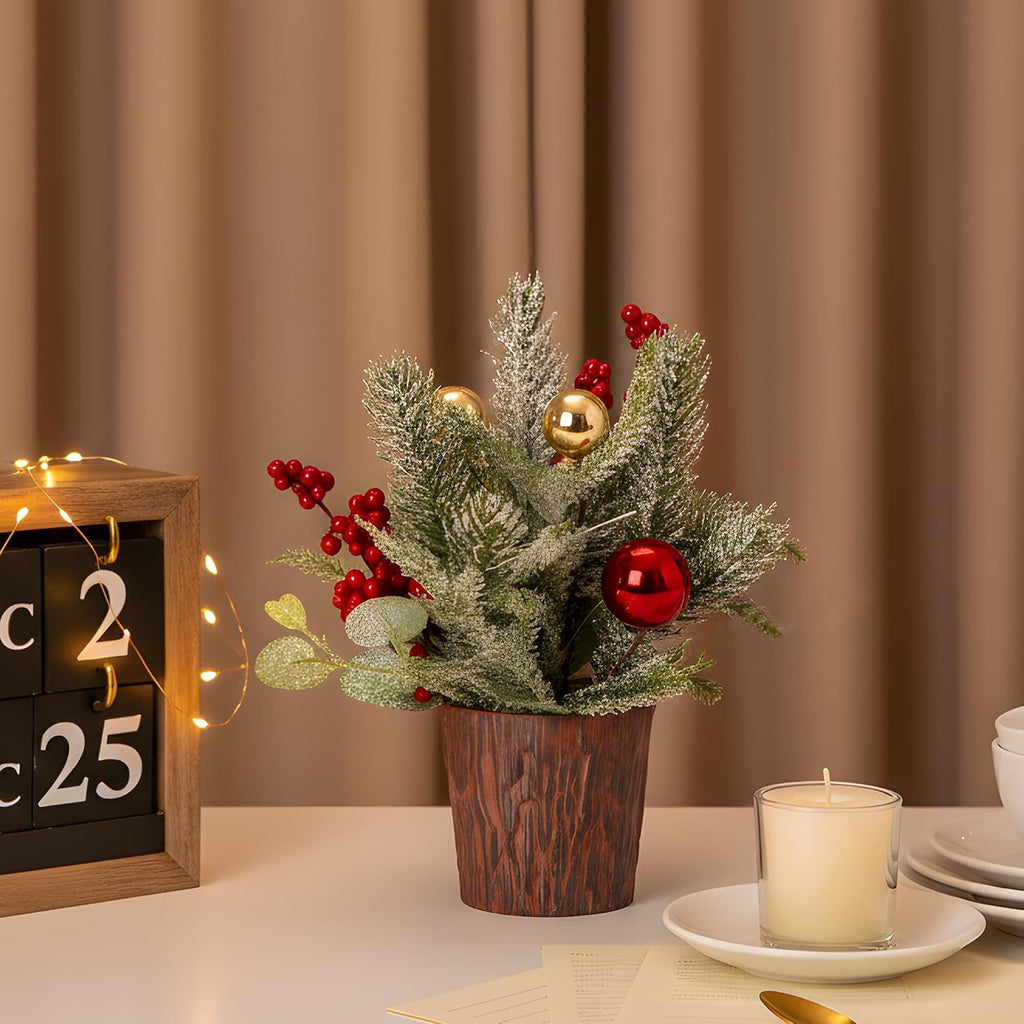 Skiennix Mini Christmas Tree - Festive Tabletop Decoration with Lights & Ornaments | Perfect for Holiday Parties