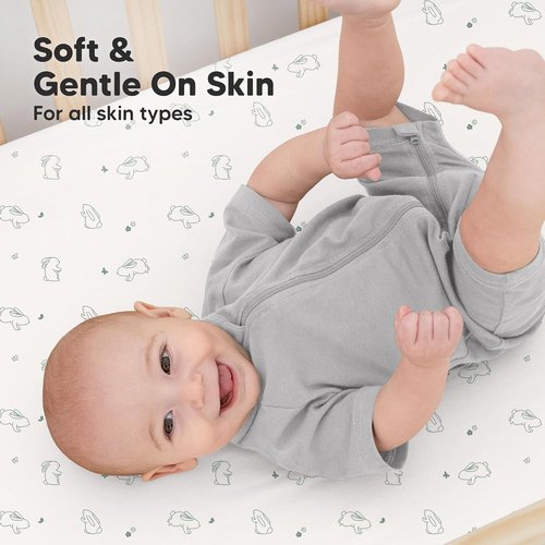 KeaBabies Organic Crib Sheets - 2-Pack Fitted Jersey Cotton for Boys & Girls | Soft, Breathable 52x28" with Cute Bunny Prints