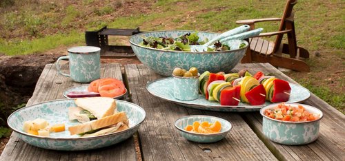Golden Rabbit Enamelware Appetizer Plates, 6 inch, Sea Glass, Set of 4