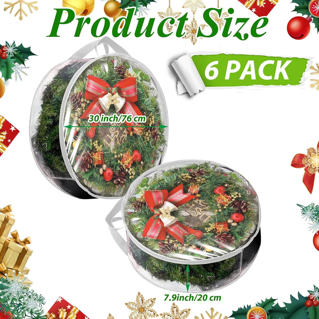 YAYODS Wreath Storage Container - Heavy Duty 30 Inch Christmas Wreath Bag with Clear Window | 6 Pack, White