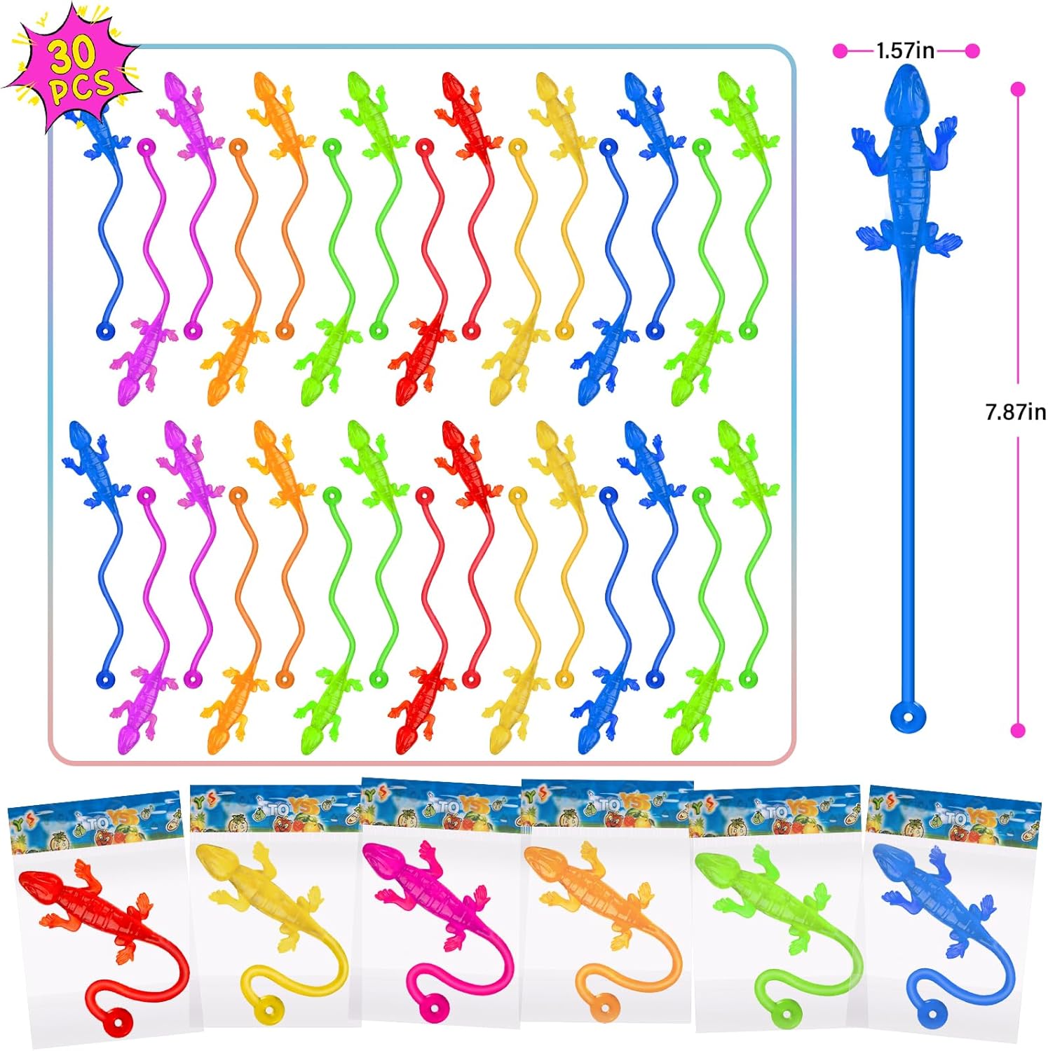 Skiennix 30 PCS Sticky Gecko Toys - Stretchable Lizard-Shaped Party Favors & Classroom Prizes