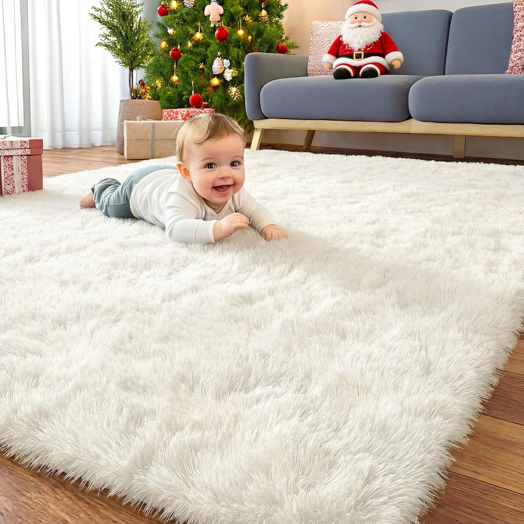 OLANLY Large Area Rug - Soft Fluffy Shaggy Carpet for Living Room & Bedroom | 6x8 ft, Ivory