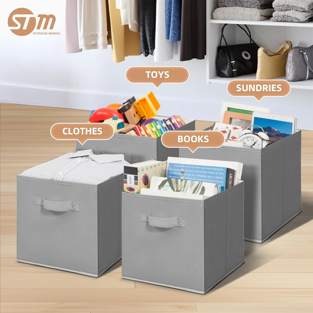 **Storage Maniac 11-Inch Collapsible Storage Cubes - Durable Fabric Bins for Closet & Organization | 10-Pack Grey**