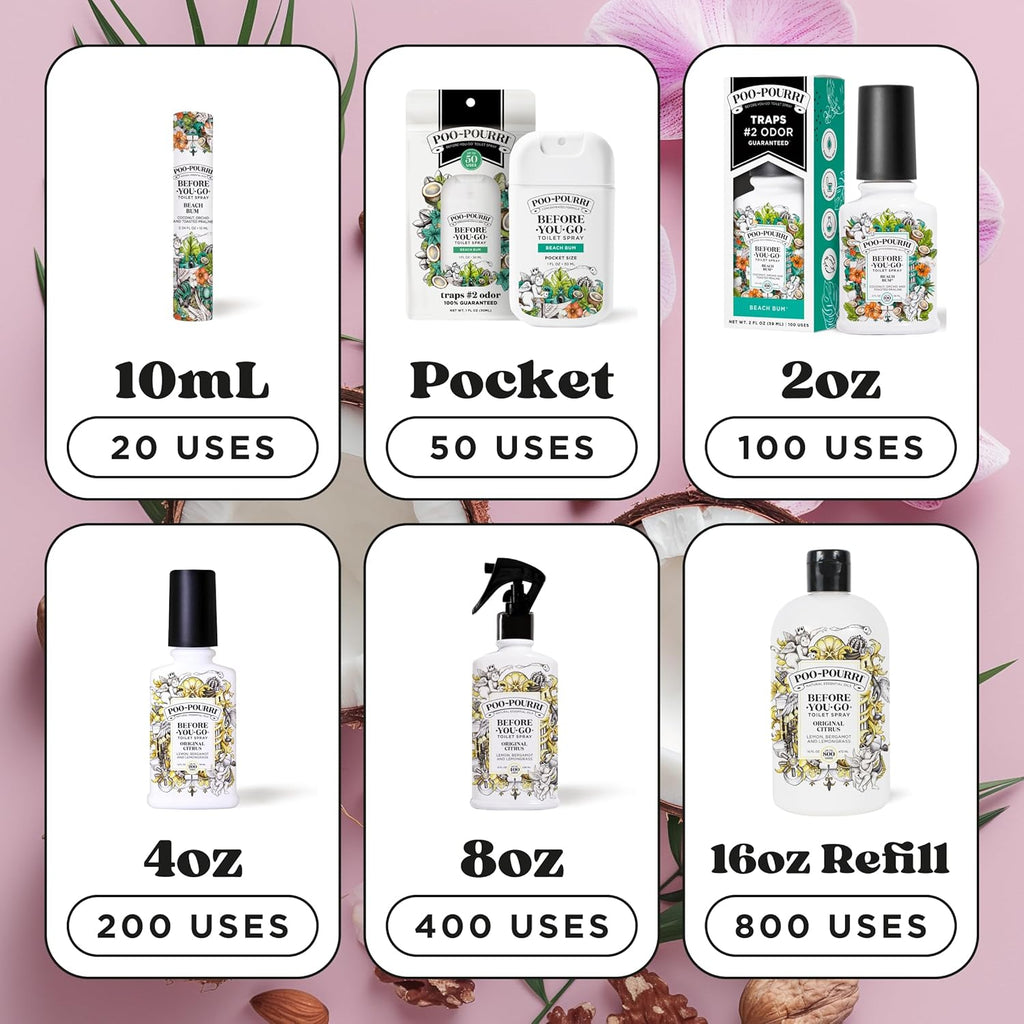 Poo-Pourri Pocket Toilet Spray - Beach Bum Scent, 1 Fl Oz | Travel-Size Odor Deodorizer, TSA Approved