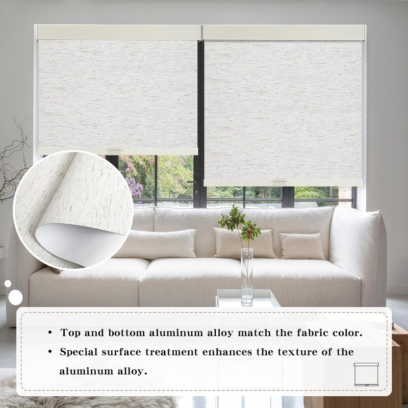 SUNOFF Cordless Blackout Roller Shades Blinds for Windows Free-Stop,Pull Down Room Darkening with Valance,Thermal Insulated Woven Fabric Window Door Blinds for Home,Office,Linen 34" W x 72" H