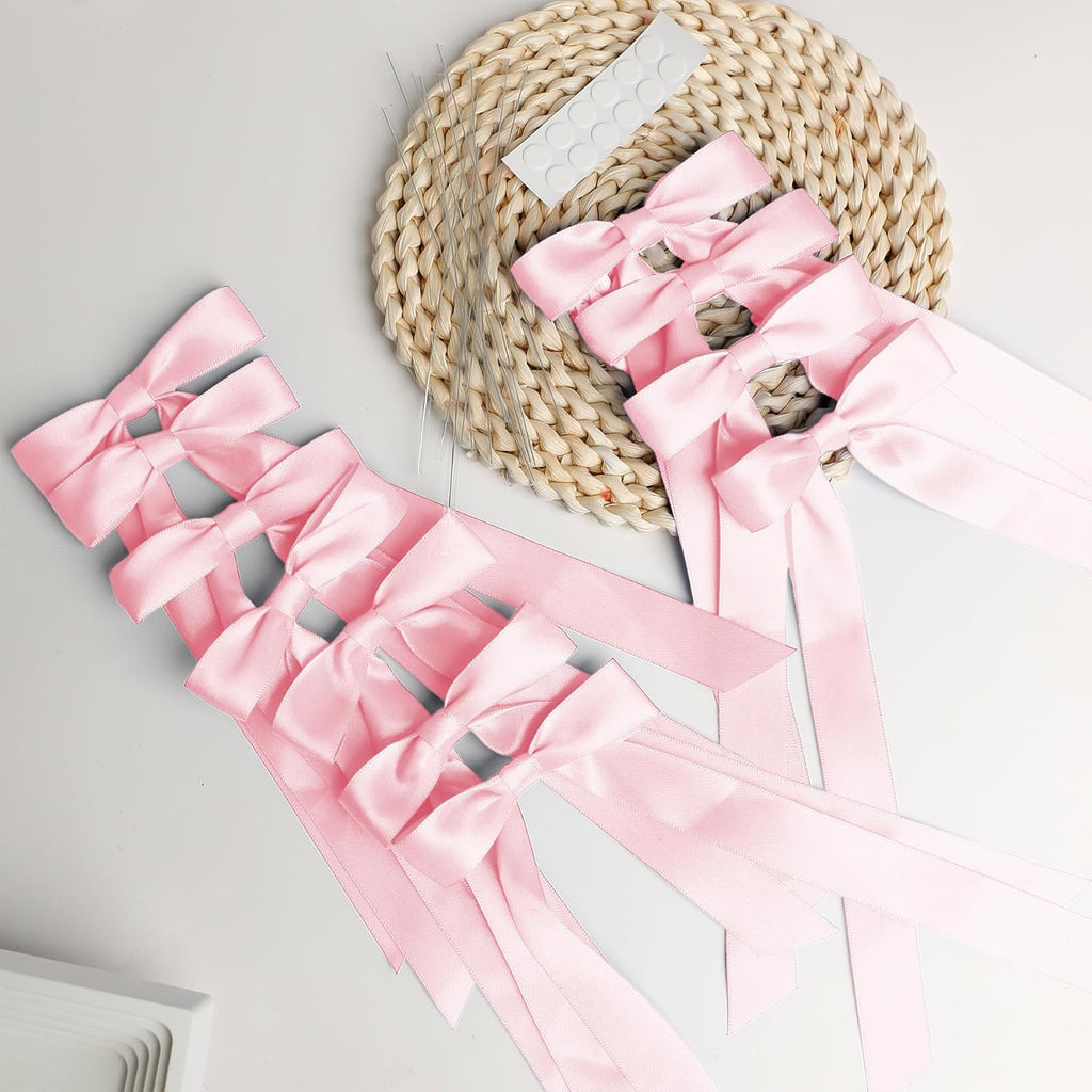 Skiennix 10-Inch Pink Satin Ribbon Bows - 12 Pcs for Candlestick Decor & Gift Wrapping