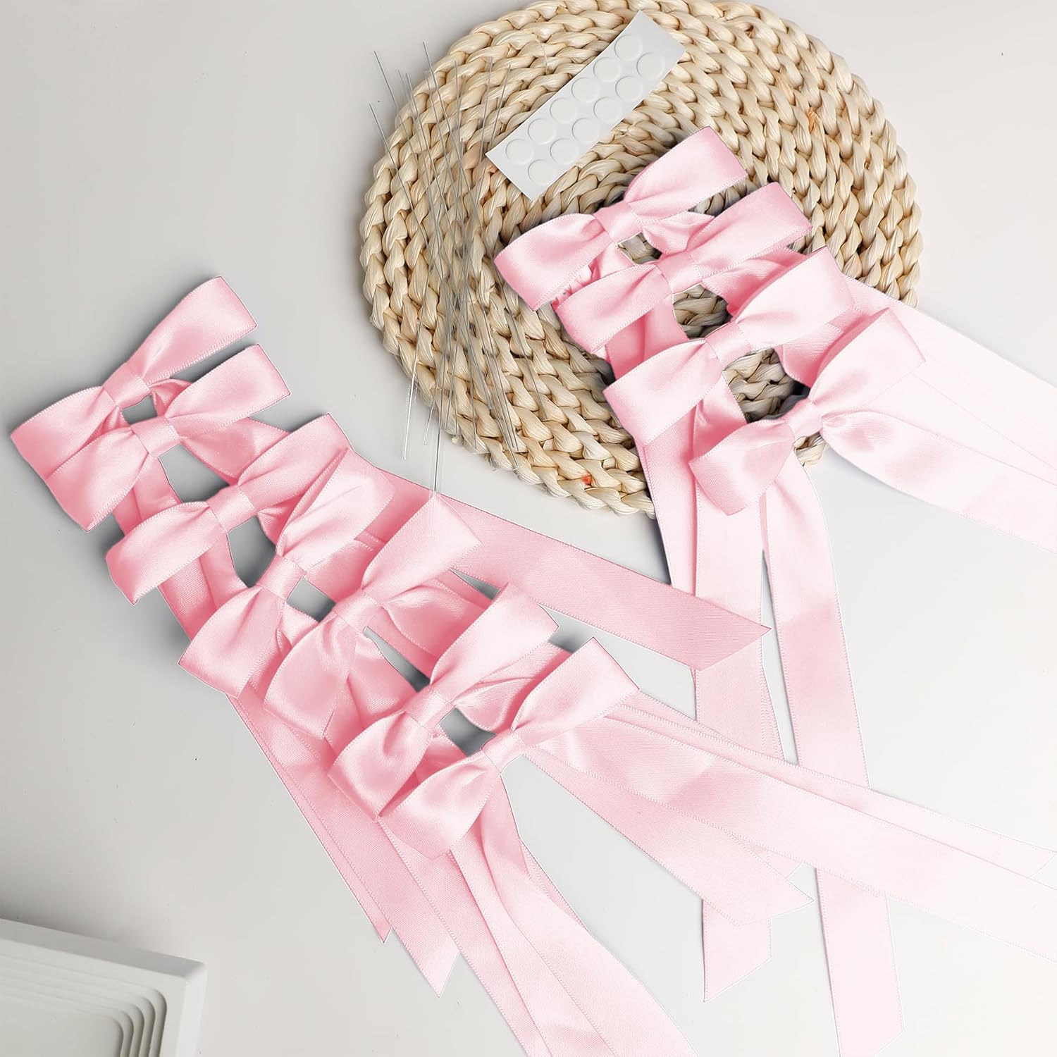 Skiennix 10-Inch Pink Satin Ribbon Bows - 12 Pcs for Candlestick Decor & Gift Wrapping