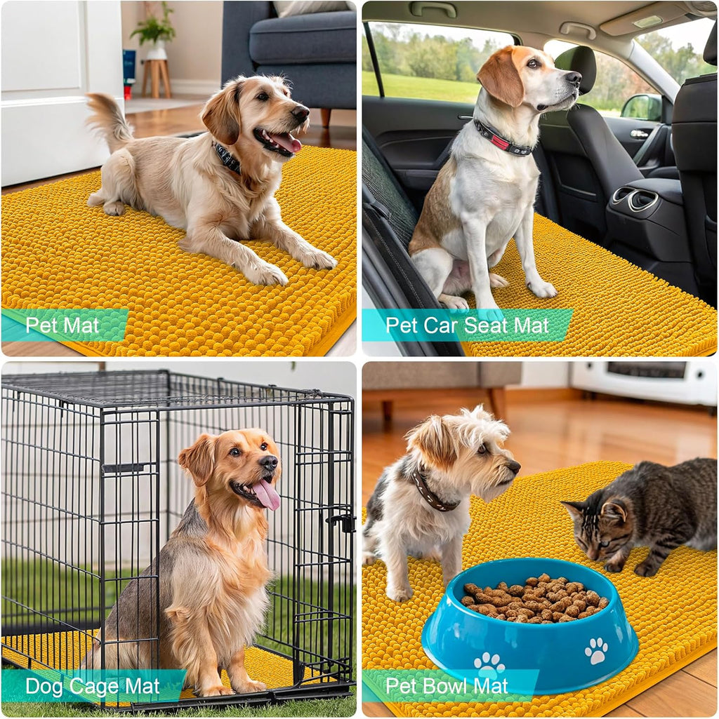 OLANLY Dog Door Mat - Absorbent Non-Slip Washable Chenille Mat for Muddy Paws | 45x27 Inches, Golden Yellow