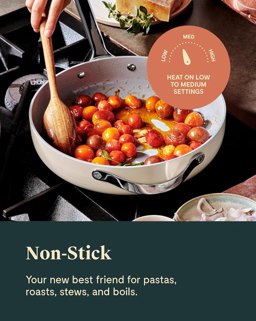 Caraway Nonstick Ceramic Sauté Pan - 4.5 Qt, 11.8" | Non-Toxic, Oven Safe, Compatible with All Stovetops - Cream