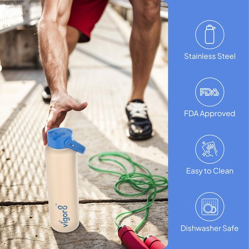 Vigor8 Insulated Stainless Steel Drink bottle with Straw and Wide Mouth | 2-in-1 Multi-function Lid | Thermal Water Flask with Double Wall Insulation | School, Office, Gym & Travel Water Bottle | 24oz