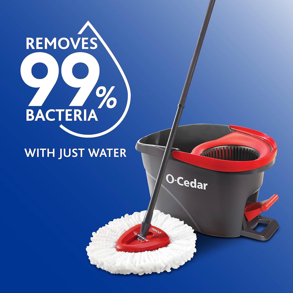 O-Cedar EasyWring Microfiber Spin Mop & Bucket Cleaning System - Includes 2 Extra Refills, Red/Gray