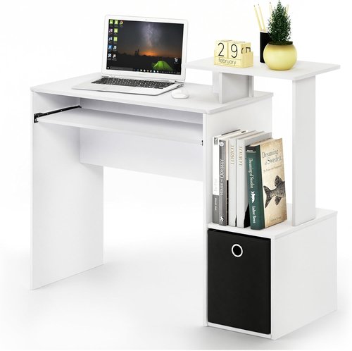 Furinno Econ Home Office Computer Writing Desk - Stylish White & Black Design | Compact Size
