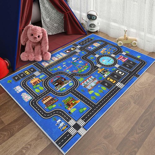 Fuzorise Kids Car Rug for Playroom Rugs, 31''x47'' Road Rug for Boys and Girls Bedrooms, Washable Rectangular Non-Slip Children's Carpet, Kid Educational City Traffic Route Map for Classrooms.
