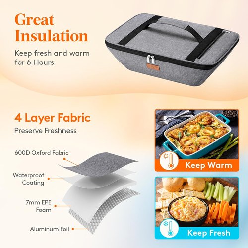 Lifewit Insulated Casserole Carrier - Thermal Tote for Hot or Cold Food | Fits 9"x13" Baking Dish, Gray