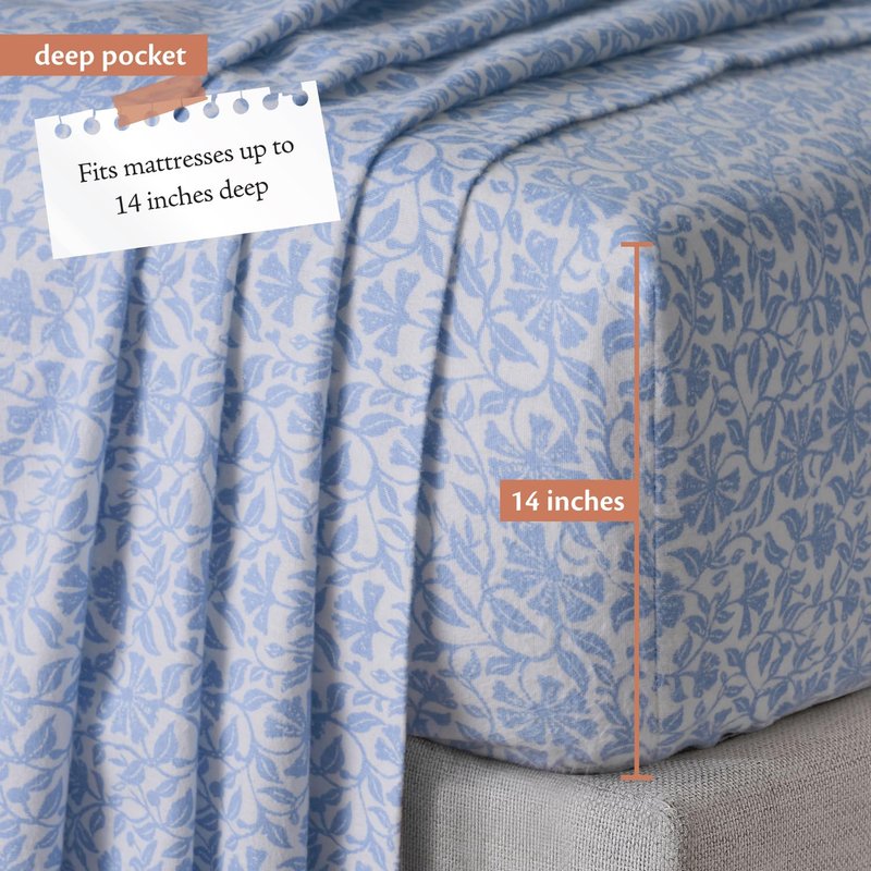 Indigo Ink Queen Size 4-Piece Sheet Set - Fitted & Flat Sheets & Pillowcases | Medium Weight | Soft & Breathable | Durable & Wrinkle Resistant | Deep Pocket Sheets | Plume Collection, Blue